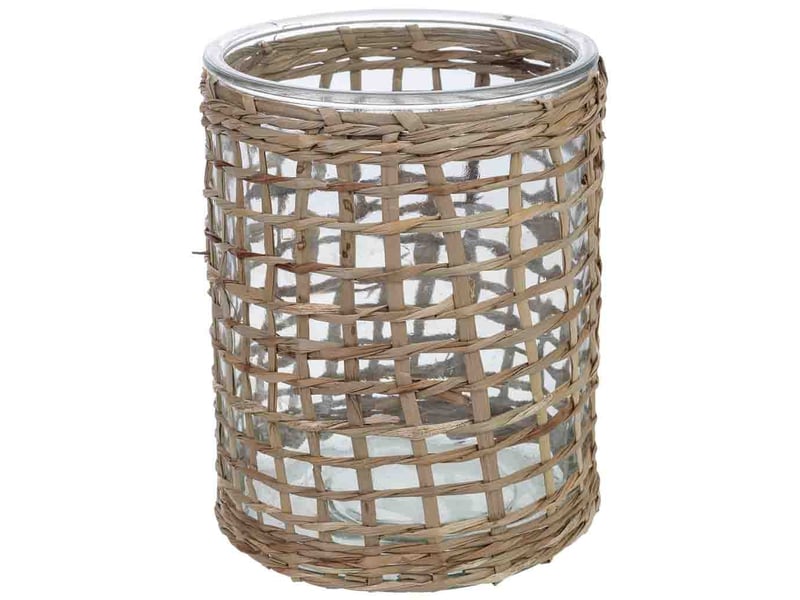  Bougeoir en verre recouvert de fibres naturelles marron d13x17 h cm  - Conforama A