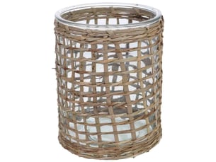 Bougeoir en verre recouvert de fibres naturelles marron d13x17 h cm