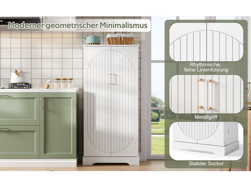 Buffet étroit 60x35x128 cm, meuble de rangement compact pour cuisine avec étagères modulaires - Conforama E