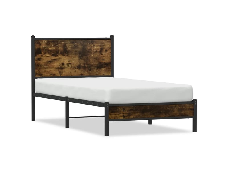  Lit simple- lit adulte -  cadre de lit en métal sans matelas chêne fumé 80x200 cm  - Conforama A