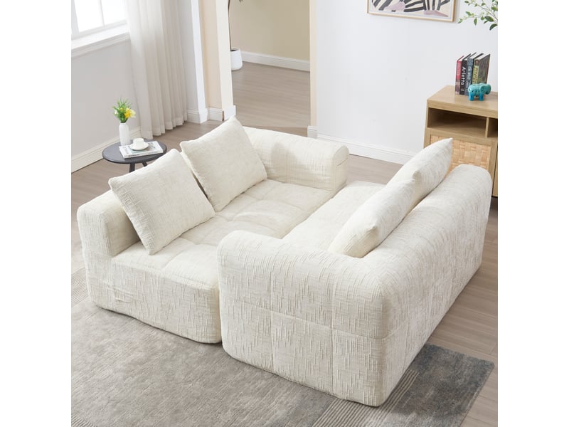  Canapé droit fixe 2 places tissu beige canapé compressible - Conforama E