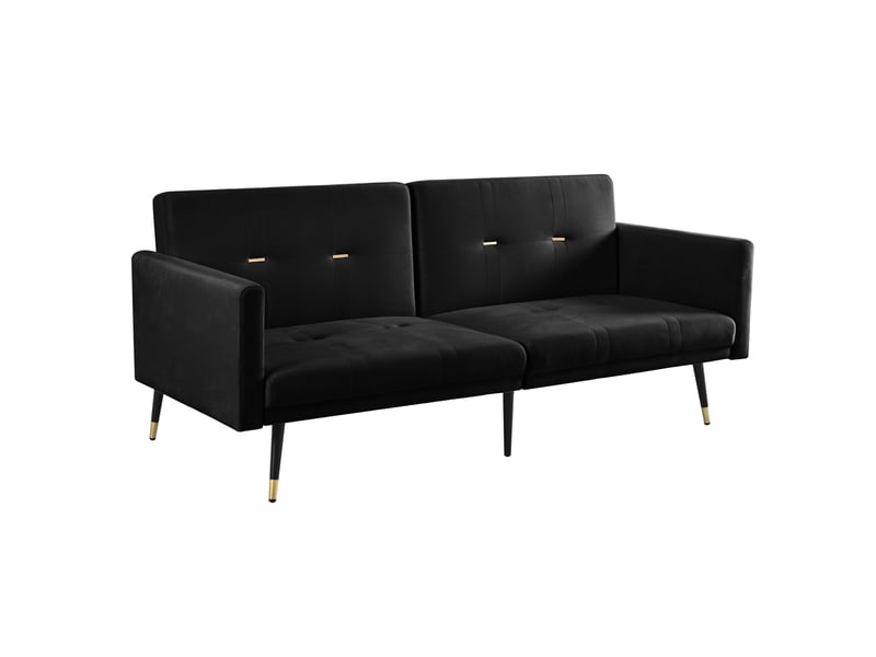  Canapé convertible 2 places 164x89x70 cm, dossier réglable à 5 positions, pieds métal, velours, noir  - Conforama A