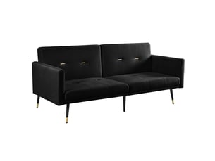 Canapé convertible 2 places 164x89x70 cm, dossier réglable à 5 positions, pieds métal, velours, noir