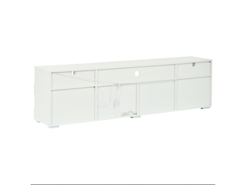  Meuble tv 180 cm blanc, led bluetooth, 4 portes, niches ouvertes et tablettes en verre Fay Lum - Conforama E