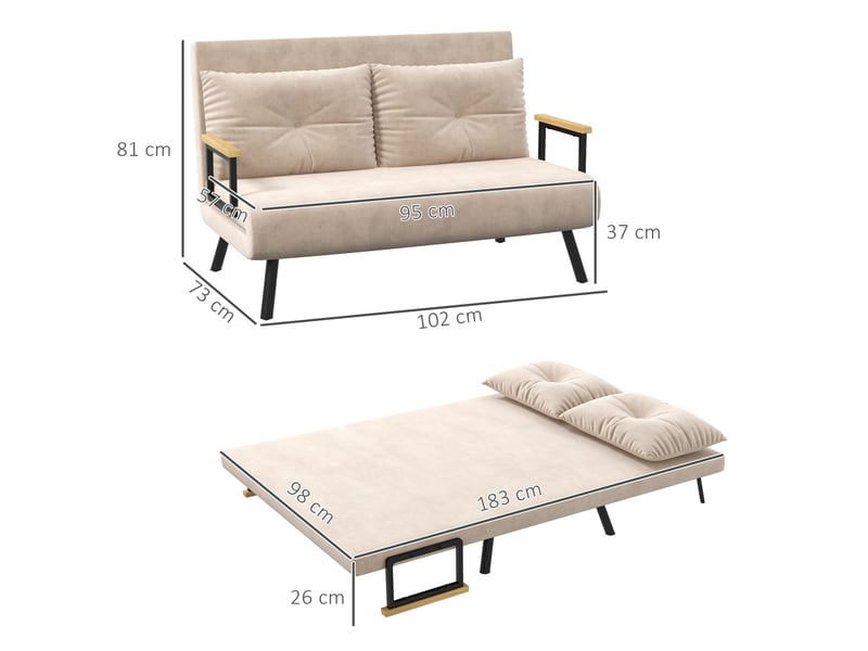  Fauteuil convertible ulevr en lit 1 place, dossier réglable 5 positions jusqu’à 180°, polyester beige, 102 x 73 x 81 cm  - Conforama C