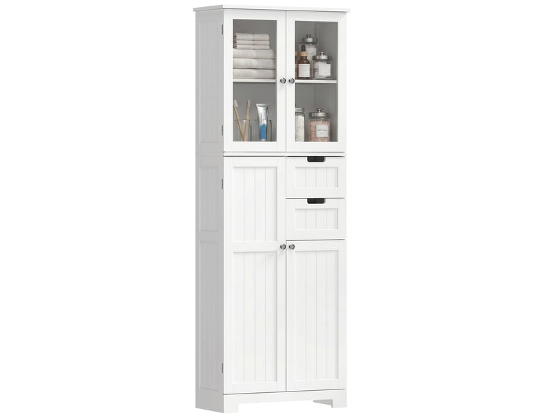  Meuble de salle de bain haut 4 portes 2 tiroirs 60x30x170cm blanc  - Conforama A
