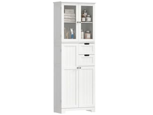 Meuble de salle de bain haut 4 portes 2 tiroirs 60x30x170cm blanc