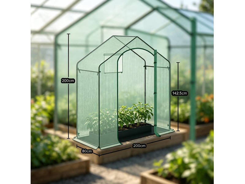 Serre de jardin en polyéthylène vert 200 x 80 x 200 cm avec porte zippée enroulable et fenêtre ouvrable - Conforama C