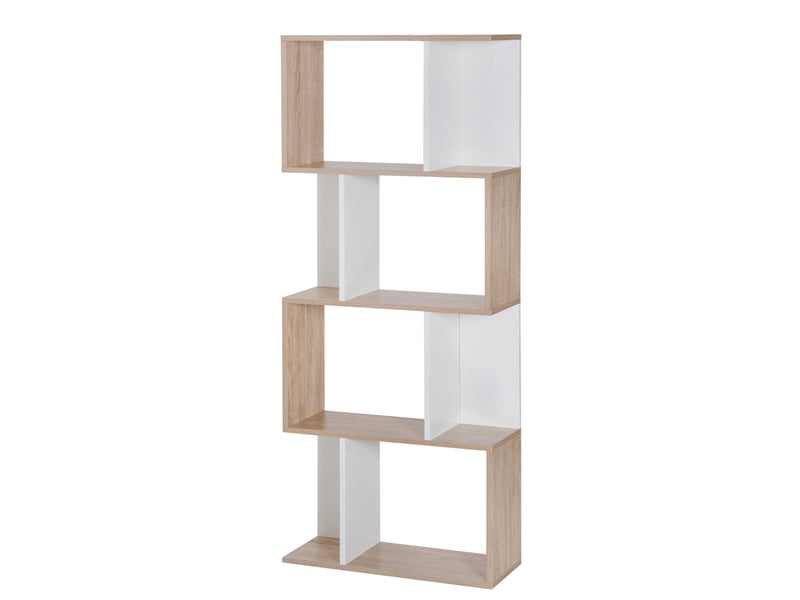  Bibliothèque en forme de s 4 niveaux, bois naturelblanc, 60×24×148 cm  - Conforama B