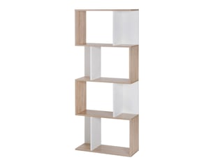 Bibliothèque en forme de s 4 niveaux, bois naturelblanc, 60×24×148 cm