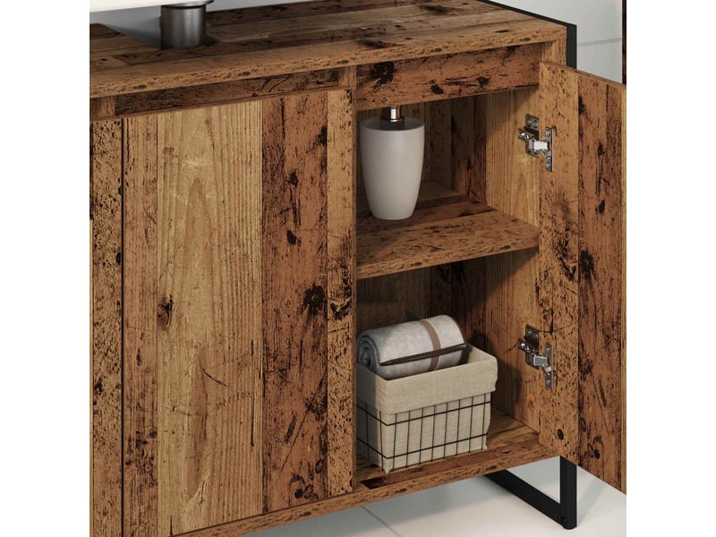  Cabinet de salle de bain, meuble de rangement bois ancien 90x30x60 cm  - Conforama D