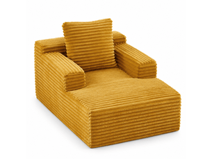 Méridienne convertible en velours côtelé jaune, mousse haute densité et ressorts ensachés