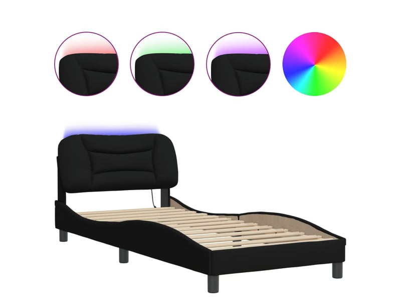  Lit simple- lit adulte -  cadre de lit avec led sans matelas hvar noir 90x200 cm tissu  - Conforama D