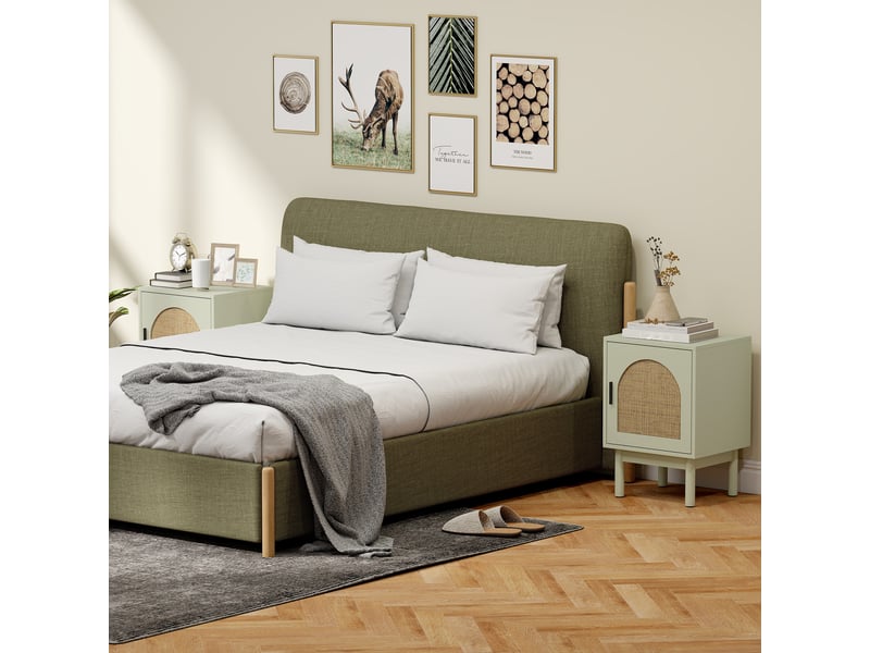  Lot de 2 tables de chevet, table de nuit avec porte en résine tressée, étagère réglable 40 x 35 x 58 cm, vert clair  - Conforama D