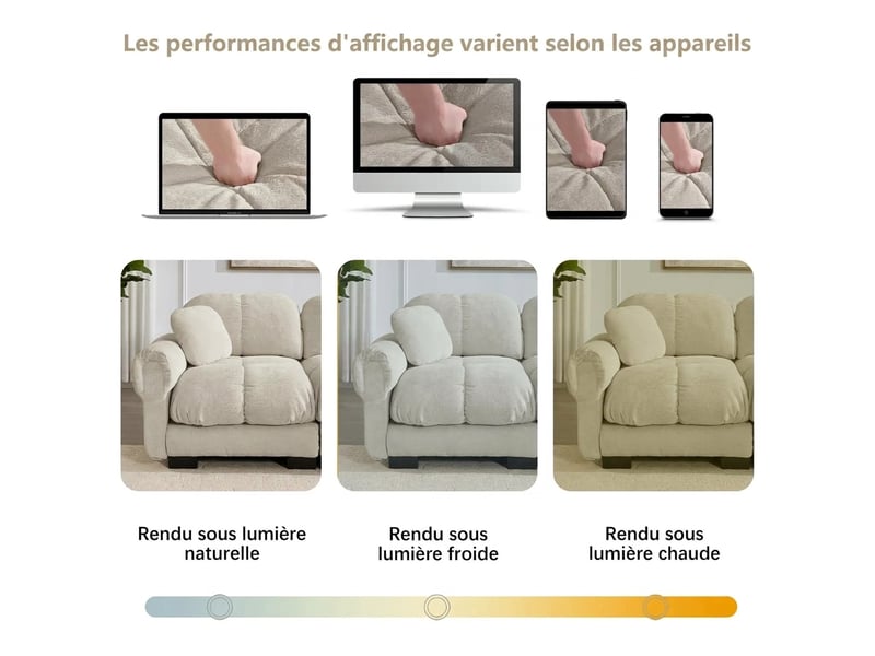  Canapé d'angle 3 places en chenille assises épaisses 260 x 149 x 90 cm avec ottomane mobile  - Conforama W