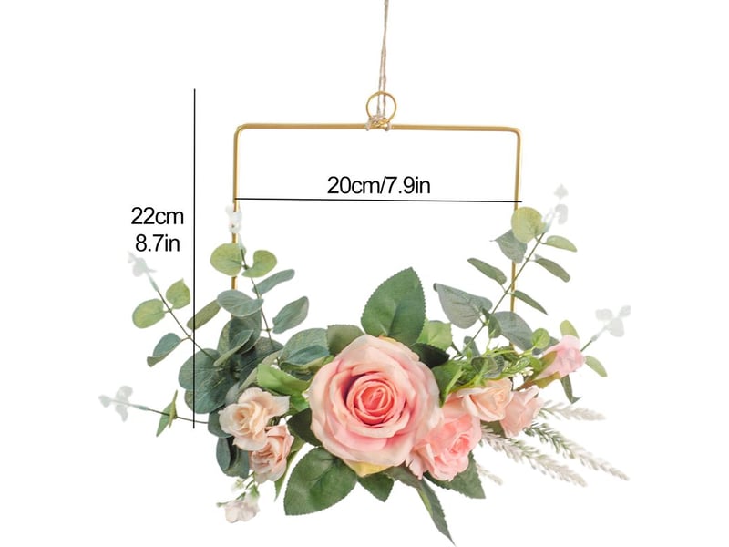 Couronne de fleurs artificielles en forme de cercle, avec cadre géométrique en métal, à fixer au mur. Décoration murale pour la maison. - Conforama C