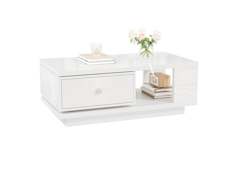 Table basse à tiroir pivotant 90x48x35 cm blanc brillant - Conforama A