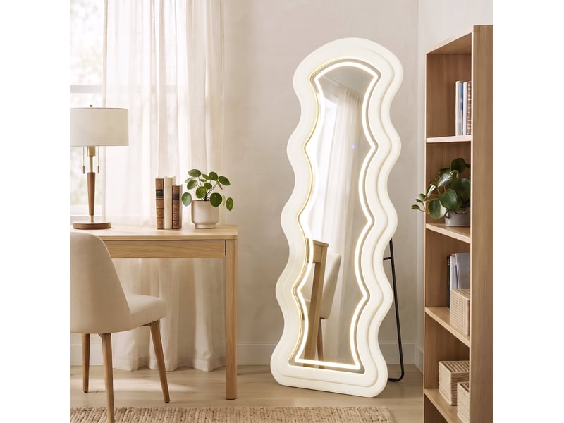  Miroir led ondulé pleine longueur 160x60cm 3 couleurs cadre effet velours crème  - Conforama B