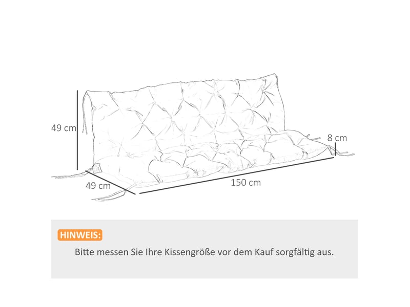  Coussin de banc 3 places 150x98x8 cm avec liens gris clair  - Conforama E