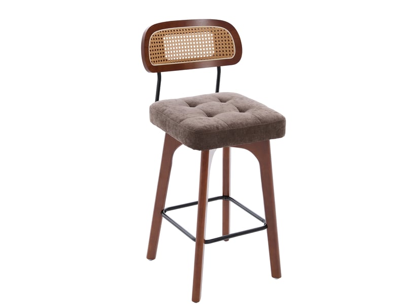  Lot de 2 tabourets de bar pivotants 360° en chenille marron, 44x51x96 cm  - Conforama D