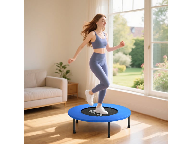 Mini trampoline de fitness, trampoline d'exercice avec pieds antidérapants, charge 100 kg, ø 81 x 22,5 cm, bleu et noir - Conforama B