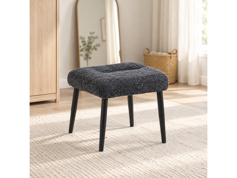  Pouf repose-pieds en chenille gris foncé 45x41x38 cm avec pieds en acier  - Conforama E