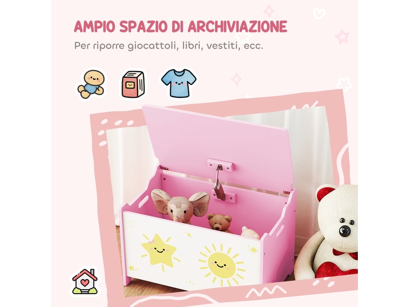  Coffre de rangement pour jouets et vêtements d'enfants avec couvercle, 60 x 37 x 39 cm, rose  - Conforama E