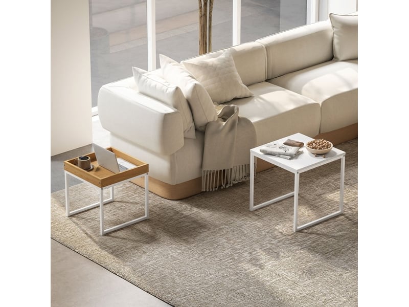  Tables basses gigognes avec plateau amovible et surface plane en mdf et acier blanc et bois clair moderne  - Conforama D