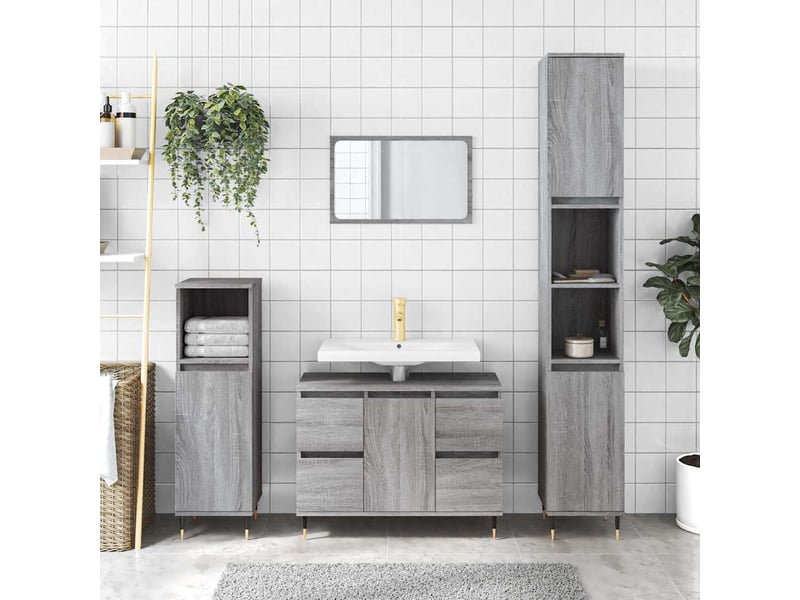  Armoire salle de bain, cabinet de salle de bain sonoma gris 80x33x60 cm bois d'ingénierie cf65215  - Conforama B