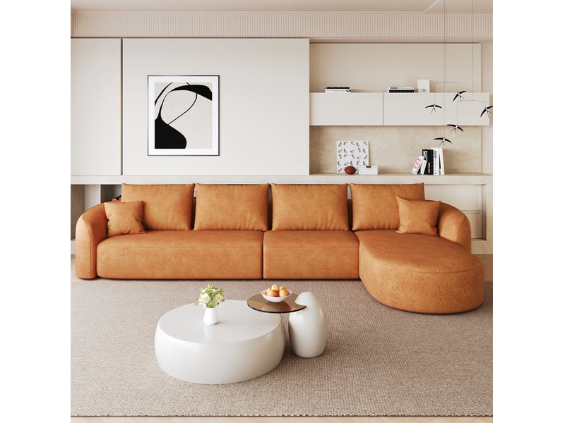  Canapé d'angle modulable modenvie 4 places en tissu chenille orange 336 x 168 x 85 cm  - Conforama D