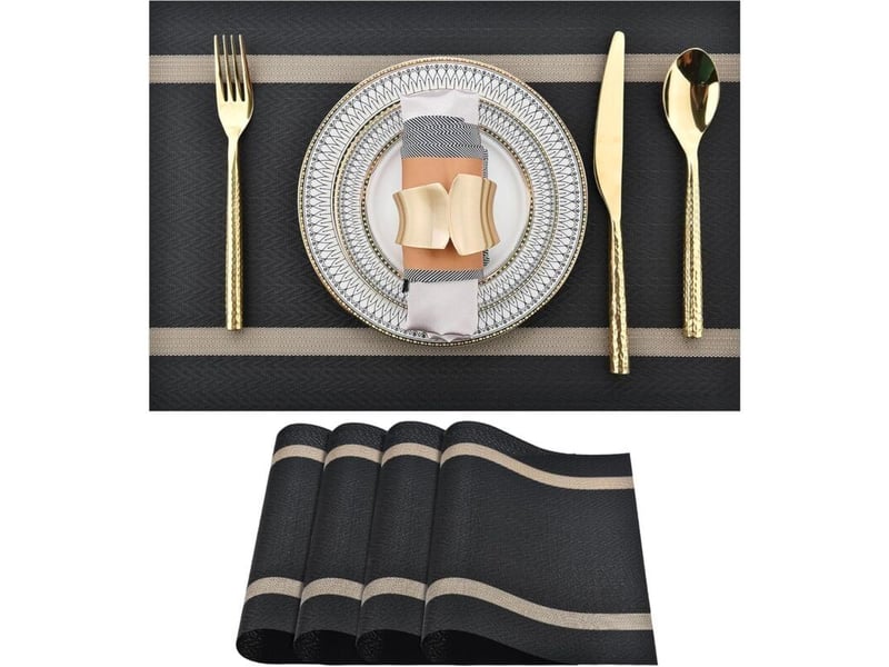  Sunxury – lot de 4 sets de table en vinyle noir – lavables, résistants à la chaleur jusqu'à 80℃ – dimensions 45x30cm – résistants à l'eau et à l'huile  - Conforama A