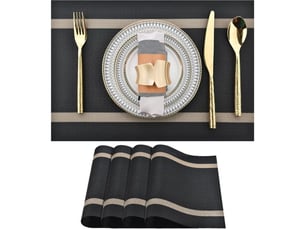 Sunxury – lot de 4 sets de table en vinyle noir – lavables, résistants à la chaleur jusqu'à 80℃ – dimensions 45x30cm – résistants à l'eau et à l'huile