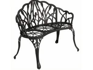 Banc de jardin 2 places en aluminium noir à dossier tulipe, résistant aux intempéries, pour terrasse et balcon