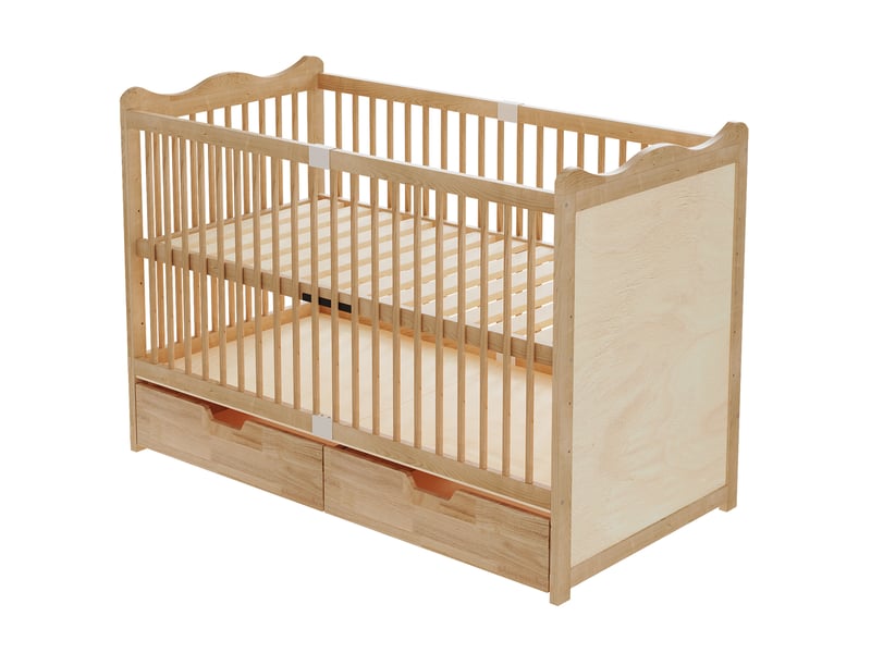  Lit bébé réglable 70x140 cm avec 2 tiroirs, bois de pin, naturel  - Conforama D