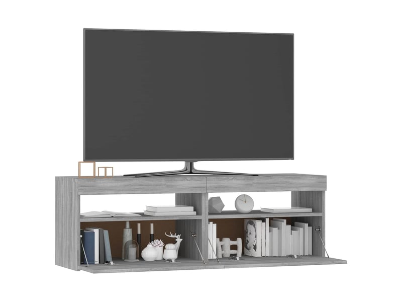 Meuble tv - banc tv - meuble de rangement avec lumières led sonoma gris 120x35x40 cm - Conforama C