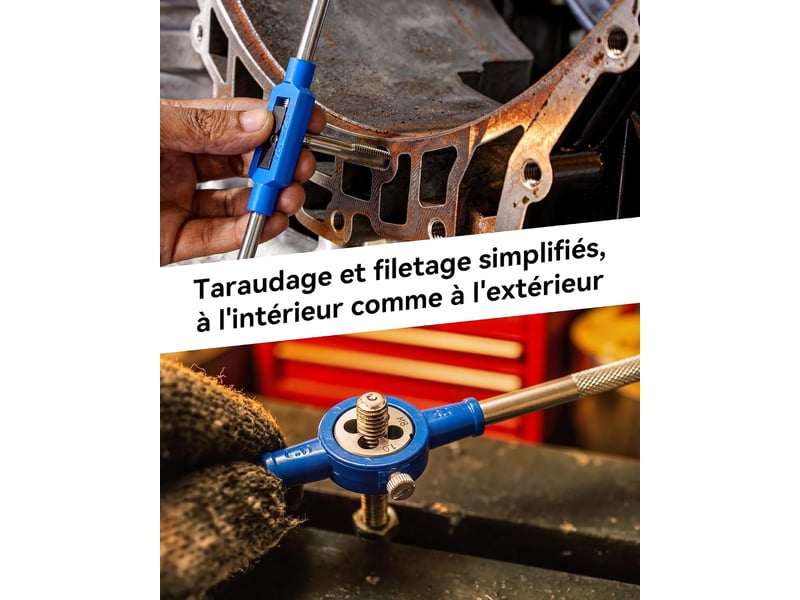  Coffret de tarauds et filières métriques 40 pièces, kit d'outillage de filetage et réparation de filetages avec clés  - Conforama D