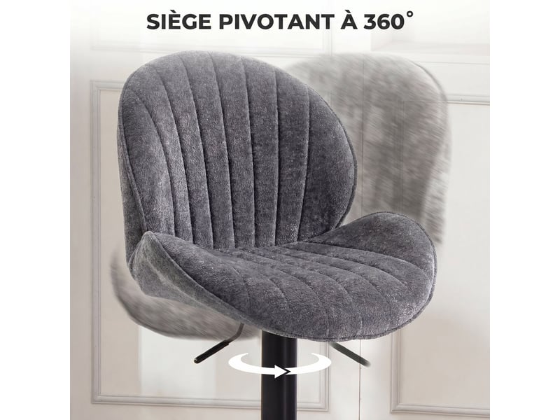  Lot de 2 tabourets de bar, hauteur réglable, pivotant 360°, siège rembourré, dossier et repose-pieds, gris  - Conforama R