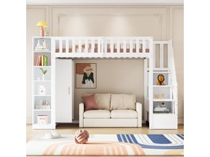Lit mezzanine 90x200 cm <strong>MERAX</strong>  <strong>lit enfant blanc</strong> coloris blanc