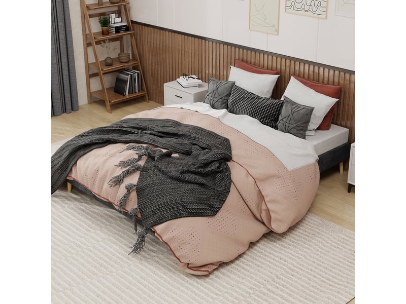  Cadre lit 160x200 cm velours néerlandais gris sommier bas sans gaz sans tête ni matelas  - Conforama B