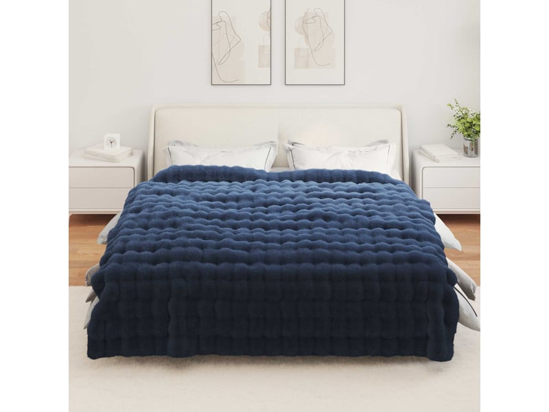  Couverture décorative, couverture antidérapante en fausse de lapin bleu marine shl65654  - Conforama D