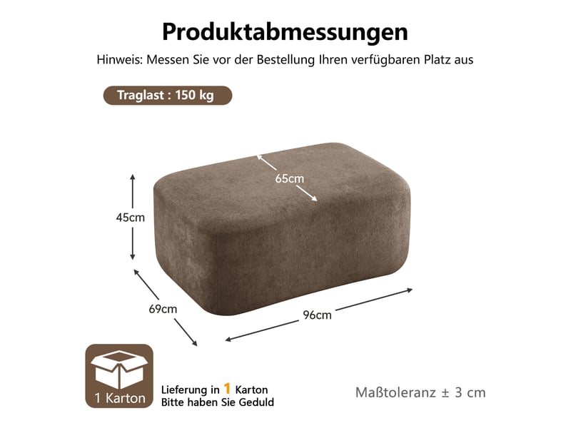  Pouf 96x69x45 cm modulable velours marron  - Conforama E
