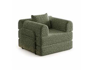 Canapé-lit individuel 1 place 94cm - rangement accoudoir convertible - tissu chenille - vert