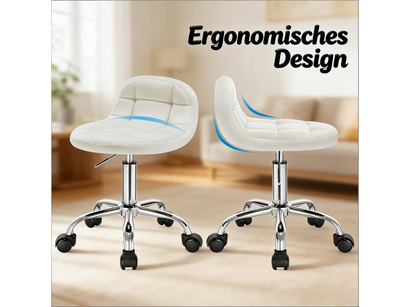  Tabouret de bureau réglable,31x38x56,5-68 cm,à roulettes,velours,blanc crème  - Conforama D