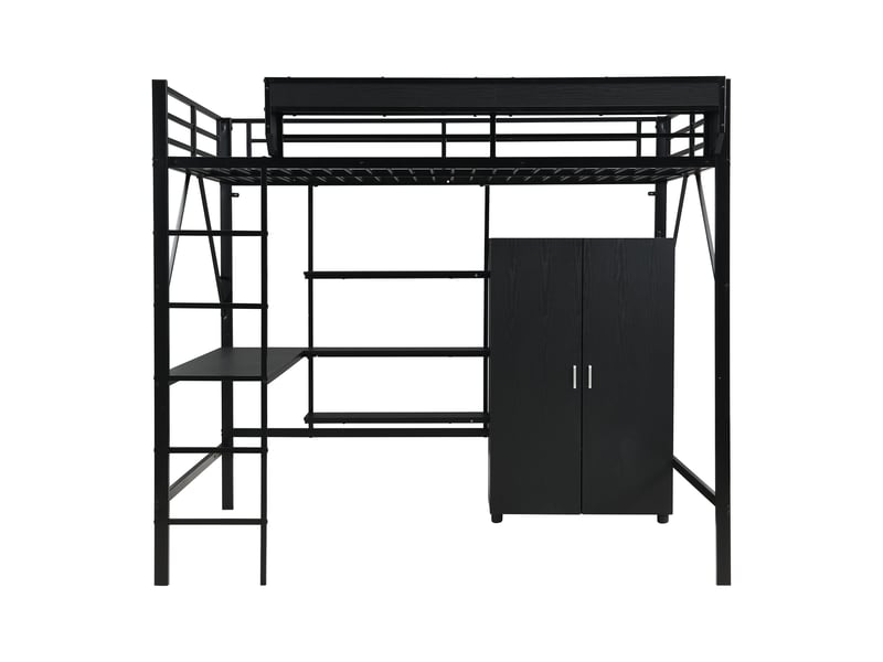  Lit mezzanine noir avec rangement et bureau intégré, sommier inclus  - Conforama R