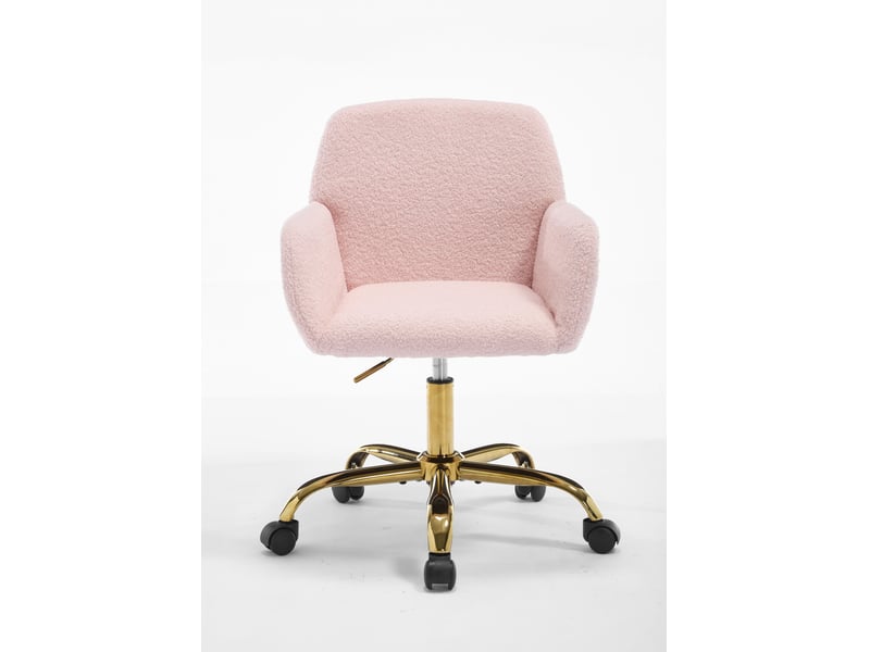  Chaise de bureau - 54.9x39.8x84.3cm - pivotante en tissu bouclé, hauteur réglable, fauteuil pied métal doré - rose  - Conforama C
