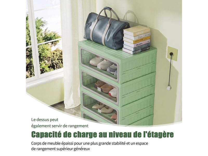  Meuble à chaussures pliable,45×34×106 cm,6 niveaux, 12 paires,porte transparente en pet,matériau pp,style moderne,vert  - Conforama E