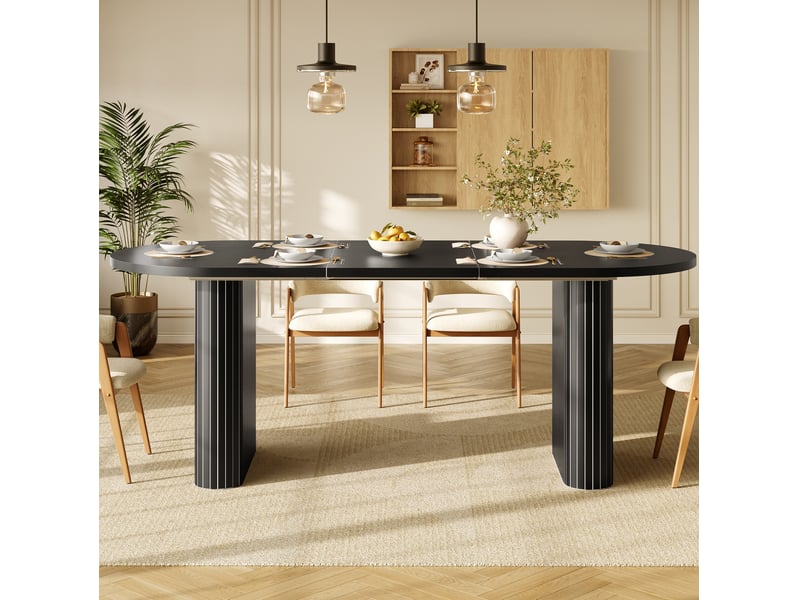 Table de salle à manger extensible avec bords arrondis et structure verticale, en mdf et métal, noir, 120 × 80 × 75,5 cm - Conforama C