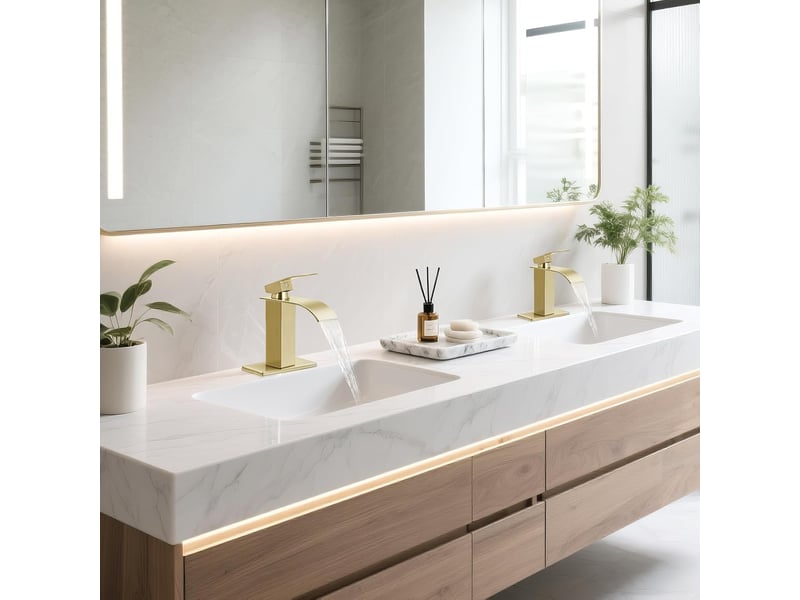  Robinet de lavabo cascade moderne, à poignée unique, comprend une base d'alimentation en eau et un tuyau (doré, 1 pièce)  - Conforama C
