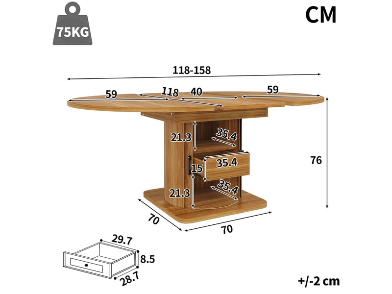  Ensemble table et chaises avec 1 table extensible et 4 chaises  - rangement - mdf et lin - brun foncé  - Conforama D
