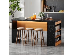 Îlot de cuisine 155x80x90cm avec éclairage led intégré et prises, plan de travail 40mm, couleur noir et naturel